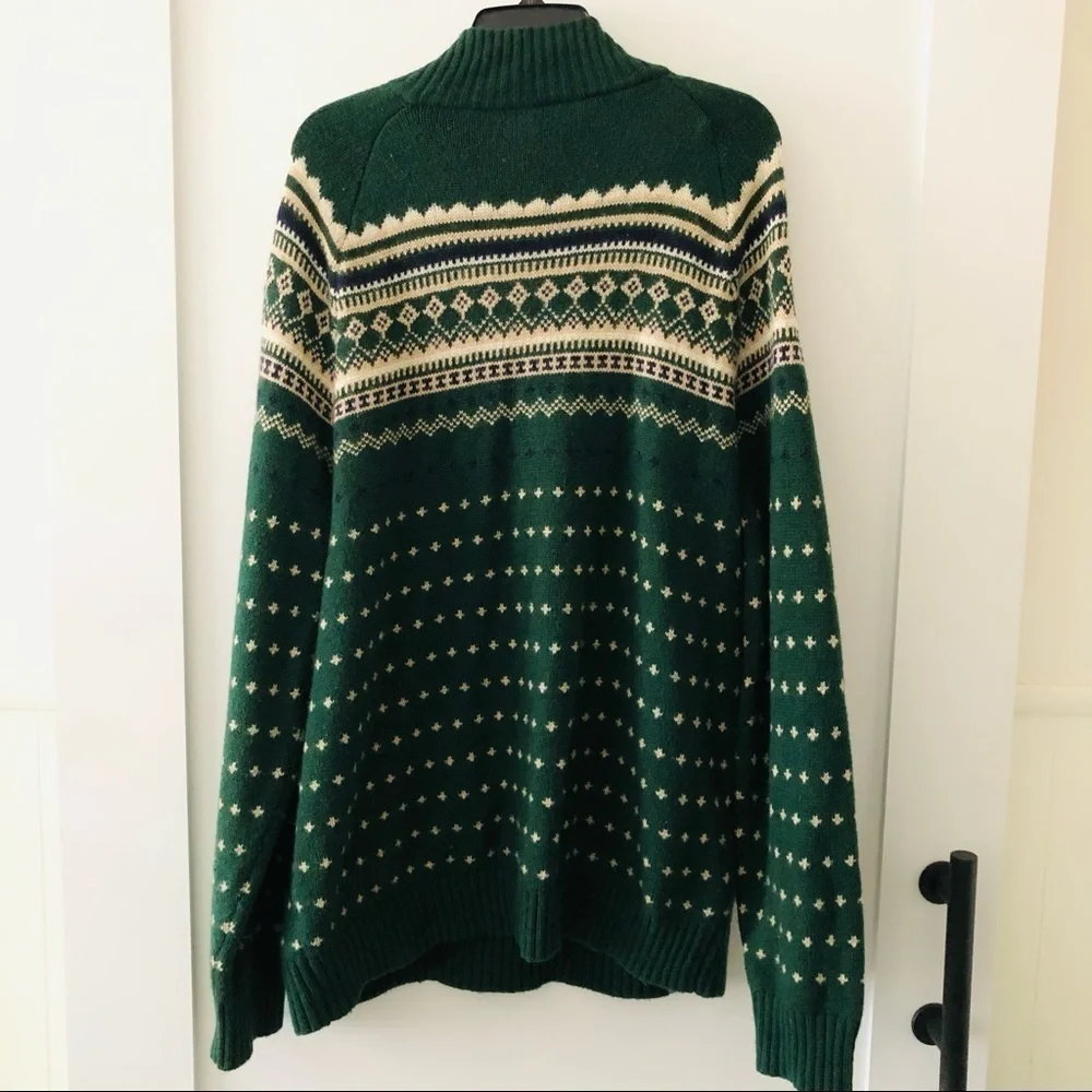 J. Crew Green Fair Isle Patterned Sweater XXL